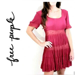 Free People Shortsleeve Red Tiered Ruffle Dress